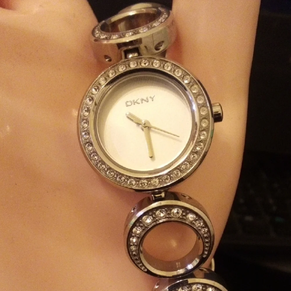 DKNY Silver Crystal Circle Link Bracelet Watch